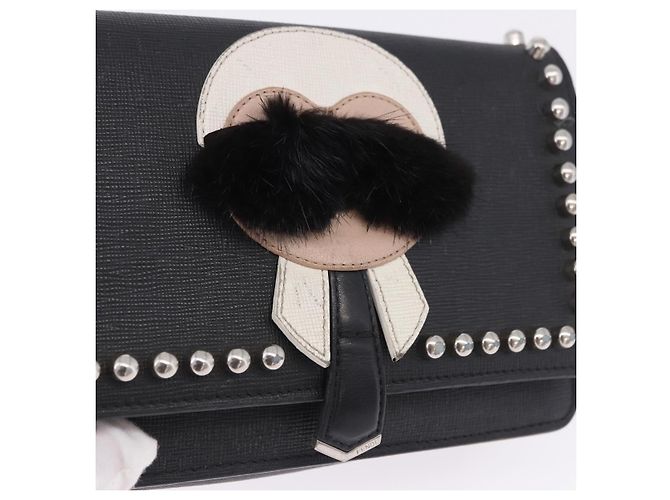 Borsa a tracolla con catena FENDI in pelle nera e argento 8M0346 Auth 202140 Nero - vista 18