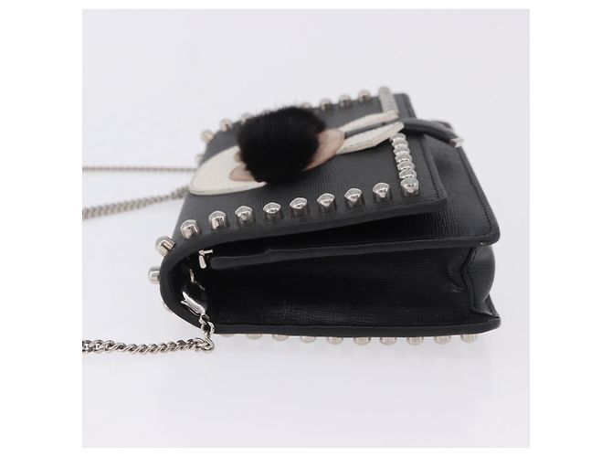 Borsa a tracolla con catena FENDI in pelle nera e argento 8M0346 Auth 202140 Nero - vista 4