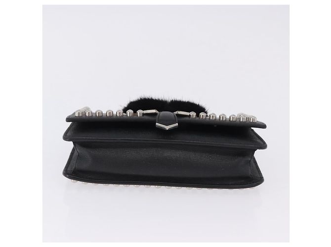 Borsa a tracolla con catena FENDI in pelle nera e argento 8M0346 Auth 202140 Nero - vista 5