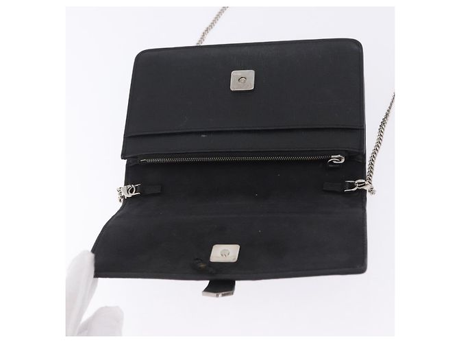 Borsa a tracolla con catena FENDI in pelle nera e argento 8M0346 Auth 202140 Nero - vista 9