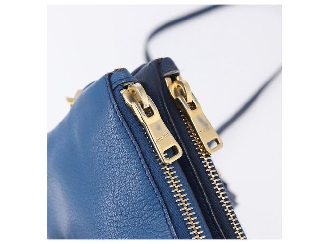Borsa a tracolla Miu Miu in pelle blu e oro Auth 200087A D'oro - vista 10