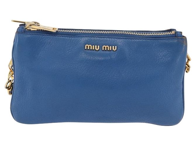 Borsa a tracolla Miu Miu in pelle blu e oro Auth 200087A D'oro - vista 13