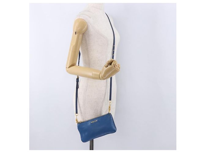 Borsa a tracolla Miu Miu in pelle blu e oro Auth 200087A D'oro - vista 26