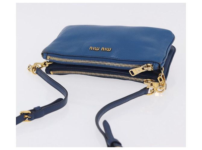 Borsa a tracolla Miu Miu in pelle blu e oro Auth 200087A D'oro - vista 6