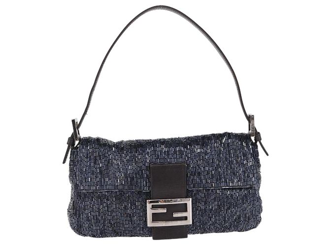 Borsa a tracolla FENDI Mamma Baguette perline Navy Silver Auth yk20785SAM Argento Blu navy - vista 13