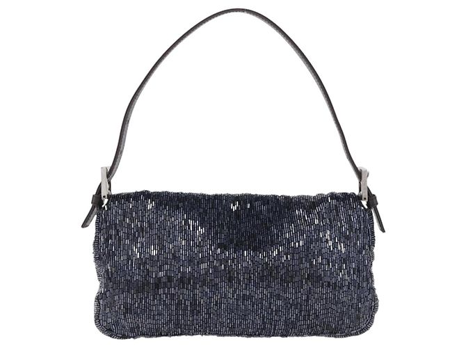 Borsa a tracolla FENDI Mamma Baguette perline Navy Silver Auth yk20785SAM Argento Blu navy - vista 2