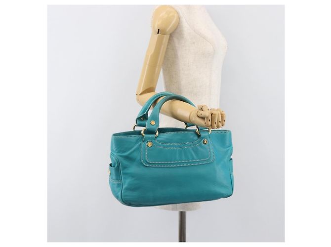 Céline CELINE Boogie Bag Leather Light Blue Gold Auth hk4041 D'oro Blu chiaro - vista 26