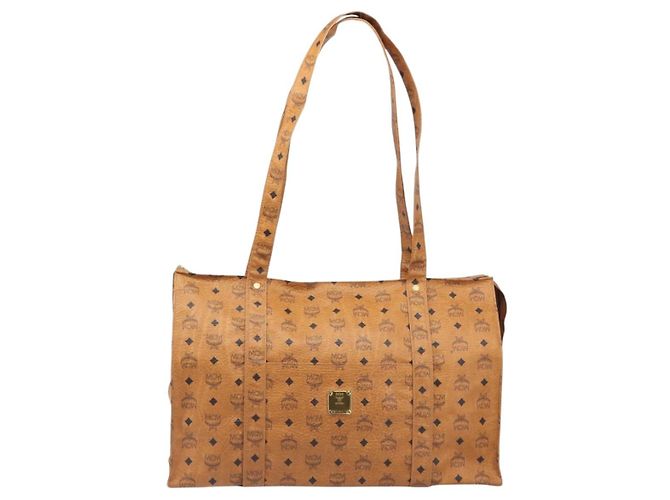 Borsa Tote MCM Vicetos Logogram PVC Leather Brown Gold Auth 198306 Marrone D'oro - vista 13