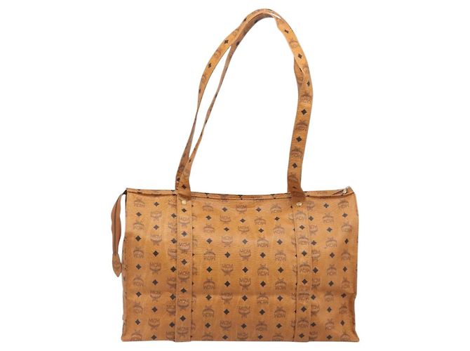 Borsa Tote MCM Vicetos Logogram PVC Leather Brown Gold Auth 198306 Marrone D'oro - vista 2