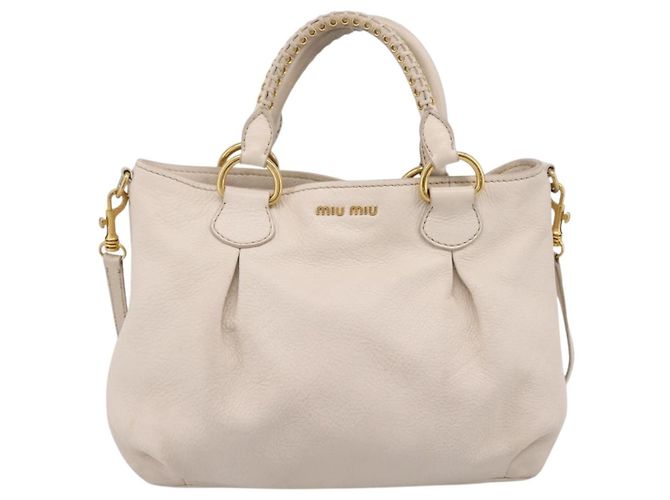 Borsa Miu Miu Vittero Dino Leather 2way Ivory Gold Auth 201929A D'oro Crudo - vista 13