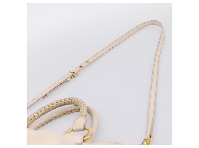 Borsa Miu Miu Vittero Dino Leather 2way Ivory Gold Auth 201929A D'oro Crudo - vista 14