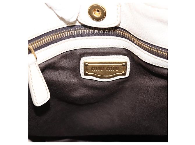 Borsa Miu Miu Vittero Dino Leather 2way Ivory Gold Auth 201929A D'oro Crudo - vista 18