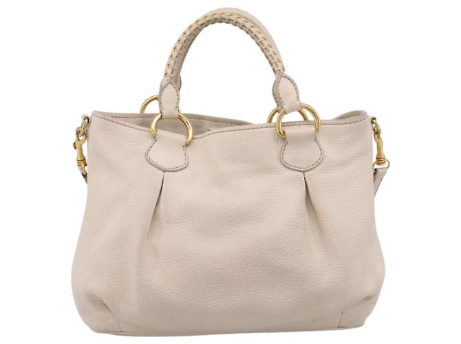 Borsa Miu Miu Vittero Dino Leather 2way Ivory Gold Auth 201929A D'oro Crudo - vista 2
