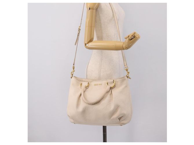 Borsa Miu Miu Vittero Dino Leather 2way Ivory Gold Auth 201929A D'oro Crudo - vista 23