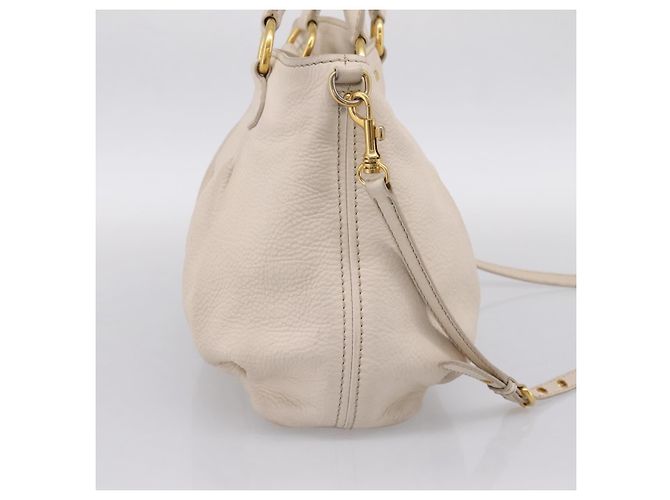 Borsa Miu Miu Vittero Dino Leather 2way Ivory Gold Auth 201929A D'oro Crudo - vista 3