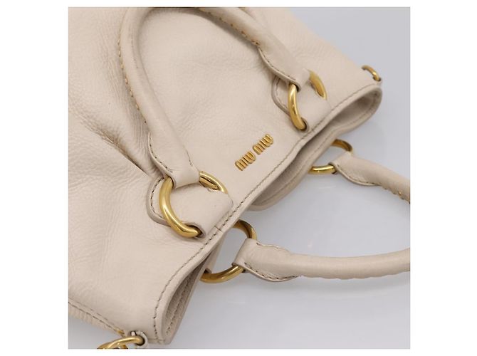 Borsa Miu Miu Vittero Dino Leather 2way Ivory Gold Auth 201929A D'oro Crudo - vista 6
