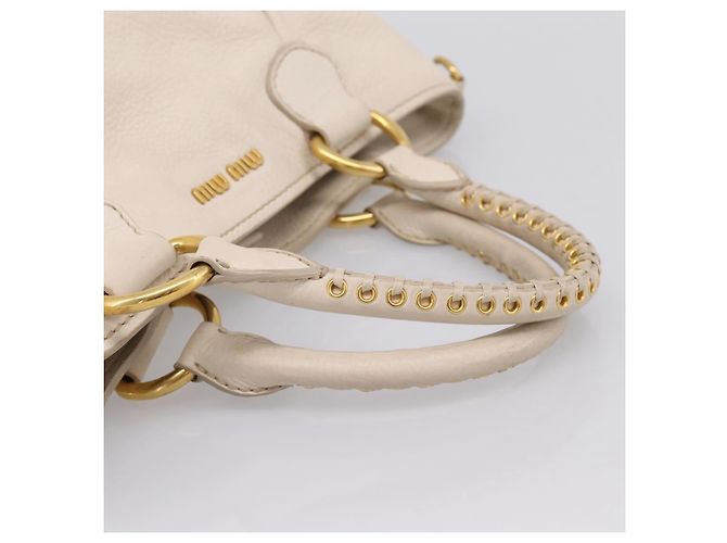 Borsa Miu Miu Vittero Dino Leather 2way Ivory Gold Auth 201929A D'oro Crudo - vista 7