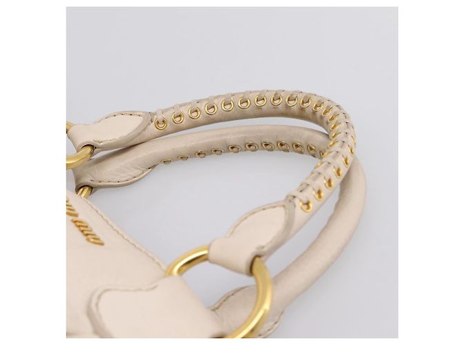 Borsa Miu Miu Vittero Dino Leather 2way Ivory Gold Auth 201929A D'oro Crudo - vista 8