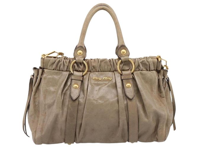 Borsa Miu Miu Vitellolux in pelle 2way Beige Tono Oro Auth 202112A - vista 13