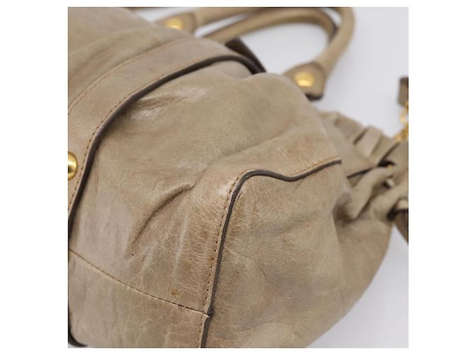 Borsa Miu Miu Vitellolux in pelle 2way Beige Tono Oro Auth 202112A - vista 15