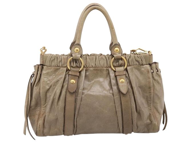 Borsa Miu Miu Vitellolux in pelle 2way Beige Tono Oro Auth 202112A - vista 2