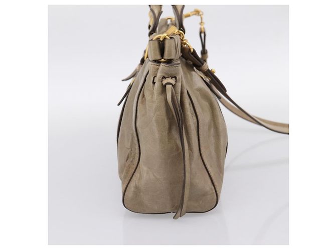 Borsa Miu Miu Vitellolux in pelle 2way Beige Tono Oro Auth 202112A - vista 3
