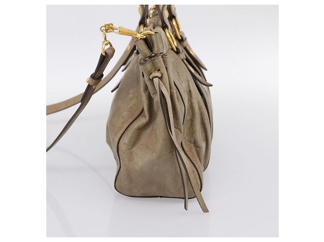 Borsa Miu Miu Vitellolux in pelle 2way Beige Tono Oro Auth 202112A - vista 4