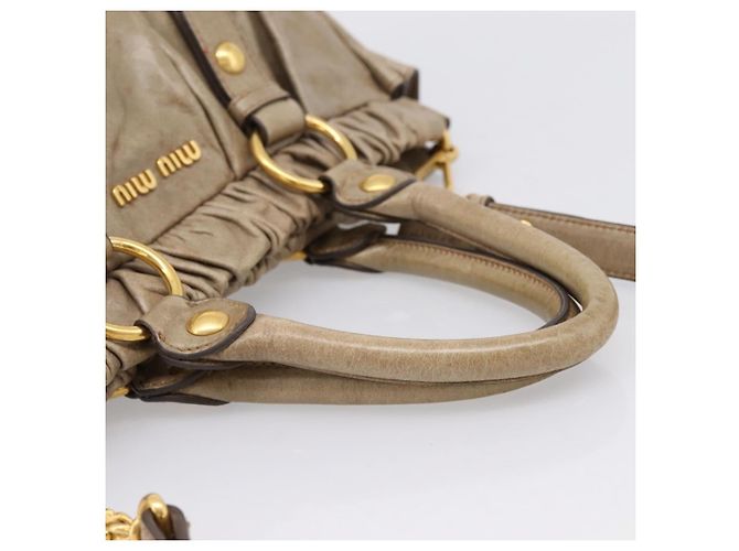 Borsa Miu Miu Vitellolux in pelle 2way Beige Tono Oro Auth 202112A - vista 7