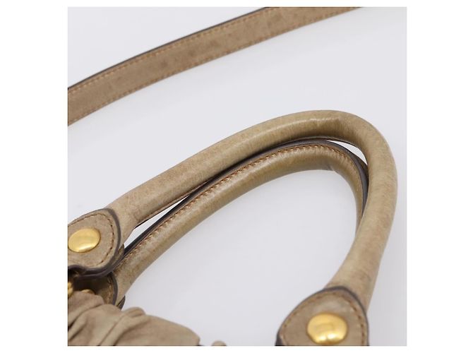 Borsa Miu Miu Vitellolux in pelle 2way Beige Tono Oro Auth 202112A - vista 8