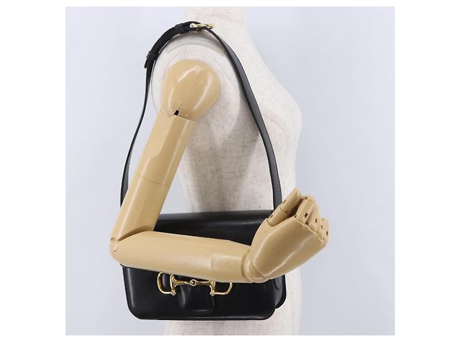 Céline Borsa a tracolla CELINE Horsebit in pelle nera e oro Auth 197762A Nero D'oro - vista 25