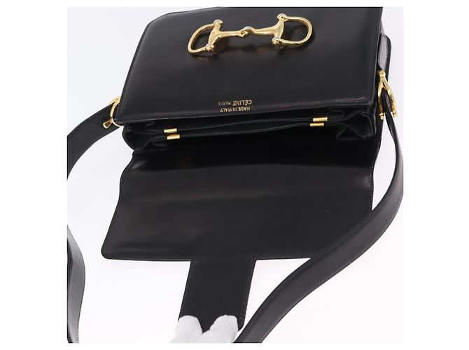 Céline Borsa a tracolla CELINE Horsebit in pelle nera e oro Auth 197762A Nero D'oro - vista 9