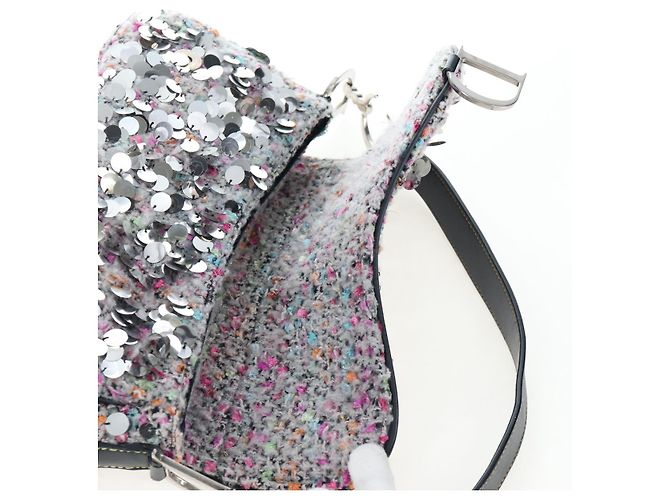 Christian Dior Saddle Bag Wool Sequins Multicolor Silver Auth yk20712SM - view 11