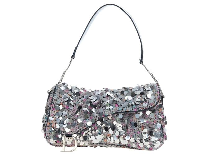 Christian Dior Saddle Bag Wool Sequins Multicolor Silver Auth yk20712SM - view 13