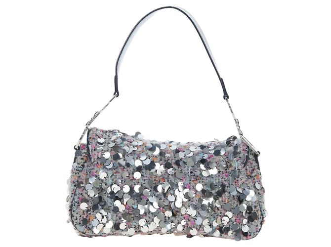 Christian Dior Saddle Bag Wool Sequins Multicolor Silver Auth yk20712SM - view 2