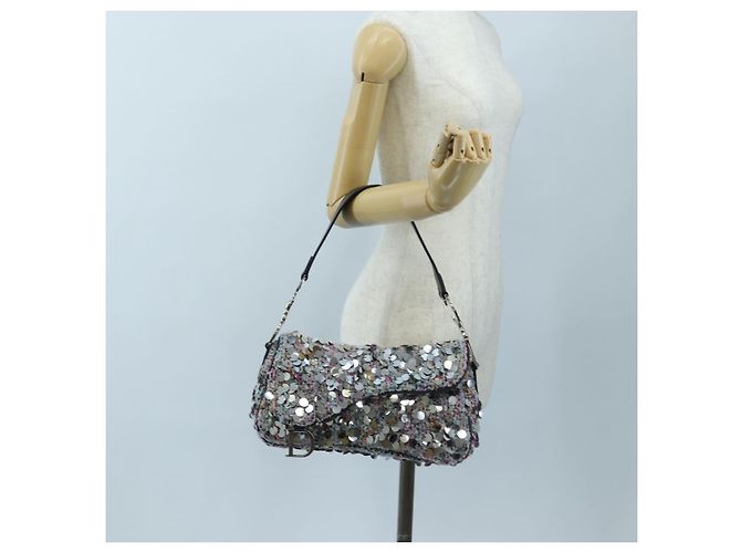 Christian Dior Saddle Bag Wool Sequins Multicolor Silver Auth yk20712SM - view 24