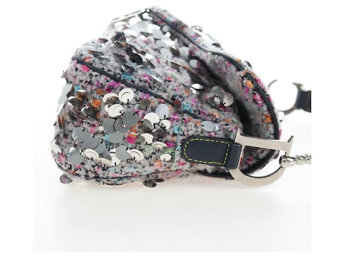 Christian Dior Saddle Bag Wool Sequins Multicolor Silver Auth yk20712SM - view 4