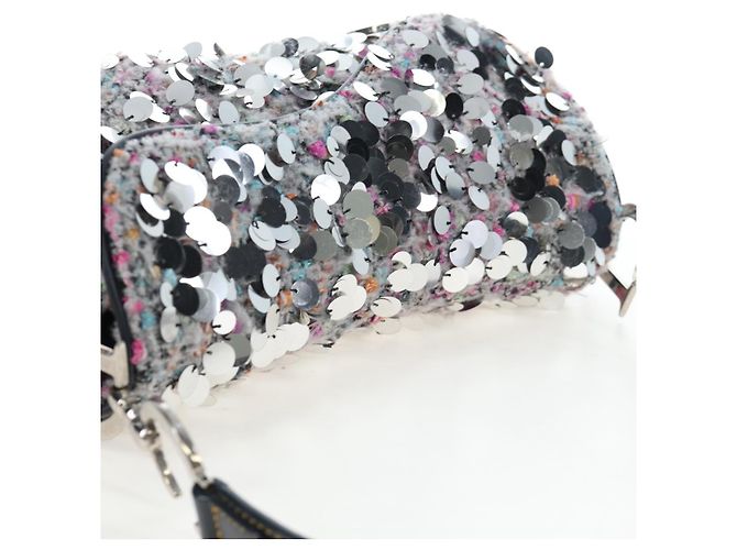 Christian Dior Saddle Bag Wool Sequins Multicolor Silver Auth yk20712SM - view 6