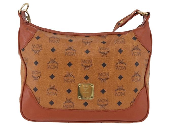 Borsa a tracolla MCM Vicetos in pelle marrone tono oro Auth BA15404 - vista 13