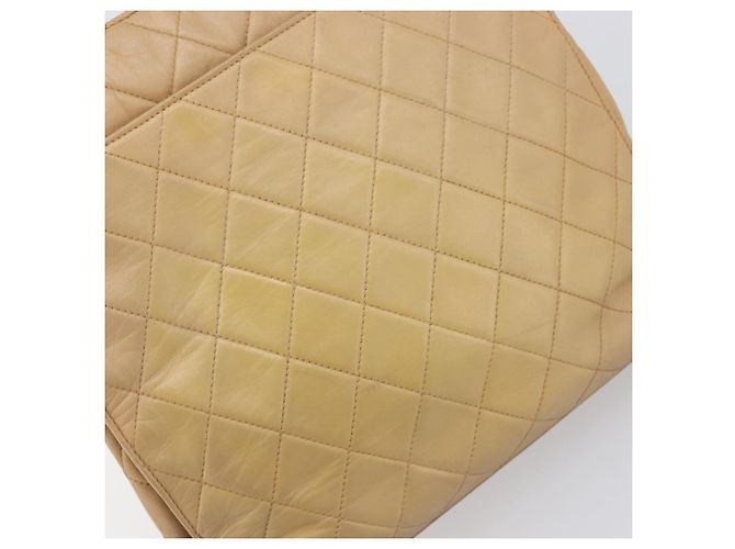 Borsa a tracolla CHANEL Matelasse in pelle d'agnello Beige Gold CC Auth bs36843 D'oro - vista 10