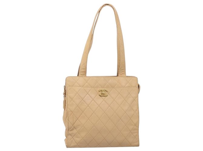 Borsa a tracolla CHANEL Matelasse in pelle d'agnello Beige Gold CC Auth bs36843 D'oro - vista 13