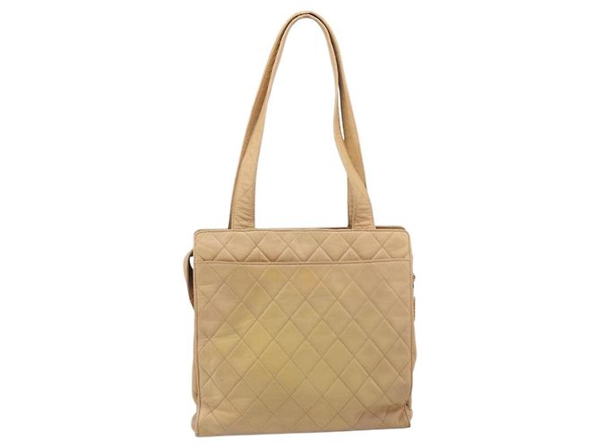 Borsa a tracolla CHANEL Matelasse in pelle d'agnello Beige Gold CC Auth bs36843 D'oro - vista 2