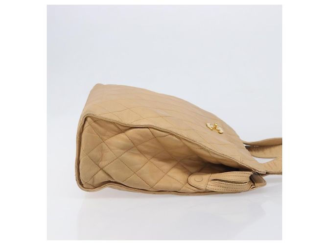 Borsa a tracolla CHANEL Matelasse in pelle d'agnello Beige Gold CC Auth bs36843 D'oro - vista 3