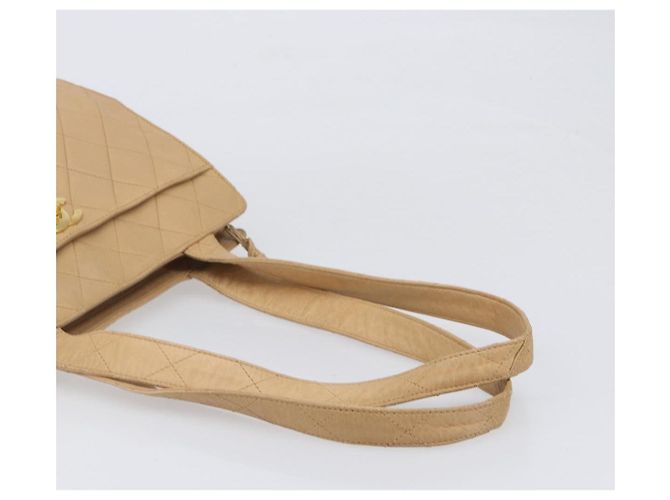 Borsa a tracolla CHANEL Matelasse in pelle d'agnello Beige Gold CC Auth bs36843 D'oro - vista 7