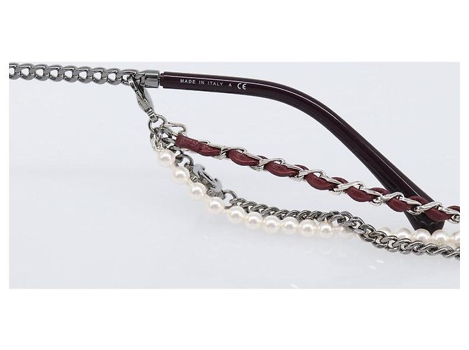 Gafas de sol degradadas de triple cadena CHANEL COCO Mark Pearl, plástico, Wine Red Silver CC Auth SW2690M Plata Burdeos - vista 10
