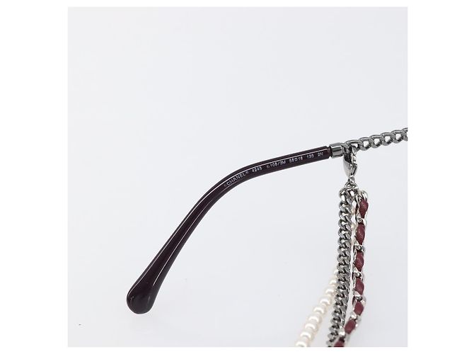 Gafas de sol degradadas de triple cadena CHANEL COCO Mark Pearl, plástico, Wine Red Silver CC Auth SW2690M Plata Burdeos - vista 12