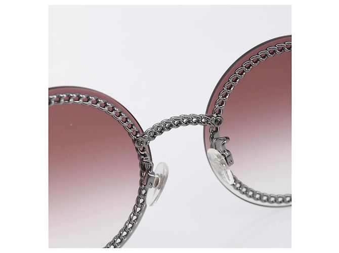 Gafas de sol degradadas de triple cadena CHANEL COCO Mark Pearl, plástico, Wine Red Silver CC Auth SW2690M Plata Burdeos - vista 15