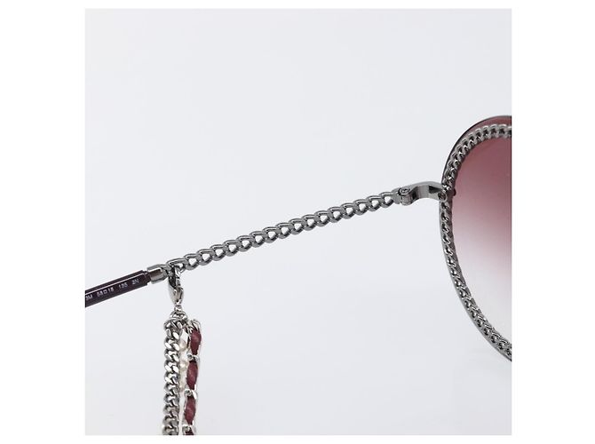 Gafas de sol degradadas de triple cadena CHANEL COCO Mark Pearl, plástico, Wine Red Silver CC Auth SW2690M Plata Burdeos - vista 17