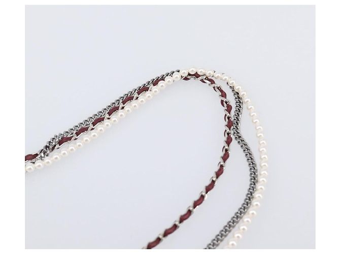 Gafas de sol degradadas de triple cadena CHANEL COCO Mark Pearl, plástico, Wine Red Silver CC Auth SW2690M Plata Burdeos - vista 20