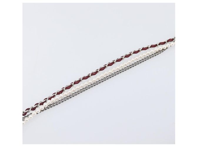 Gafas de sol degradadas de triple cadena CHANEL COCO Mark Pearl, plástico, Wine Red Silver CC Auth SW2690M Plata Burdeos - vista 21