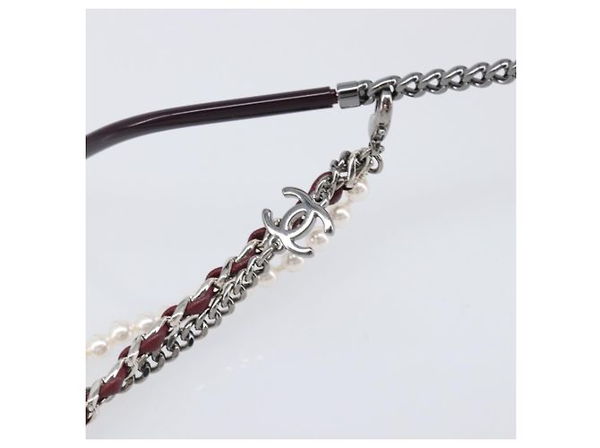 Gafas de sol degradadas de triple cadena CHANEL COCO Mark Pearl, plástico, Wine Red Silver CC Auth SW2690M Plata Burdeos - vista 22
